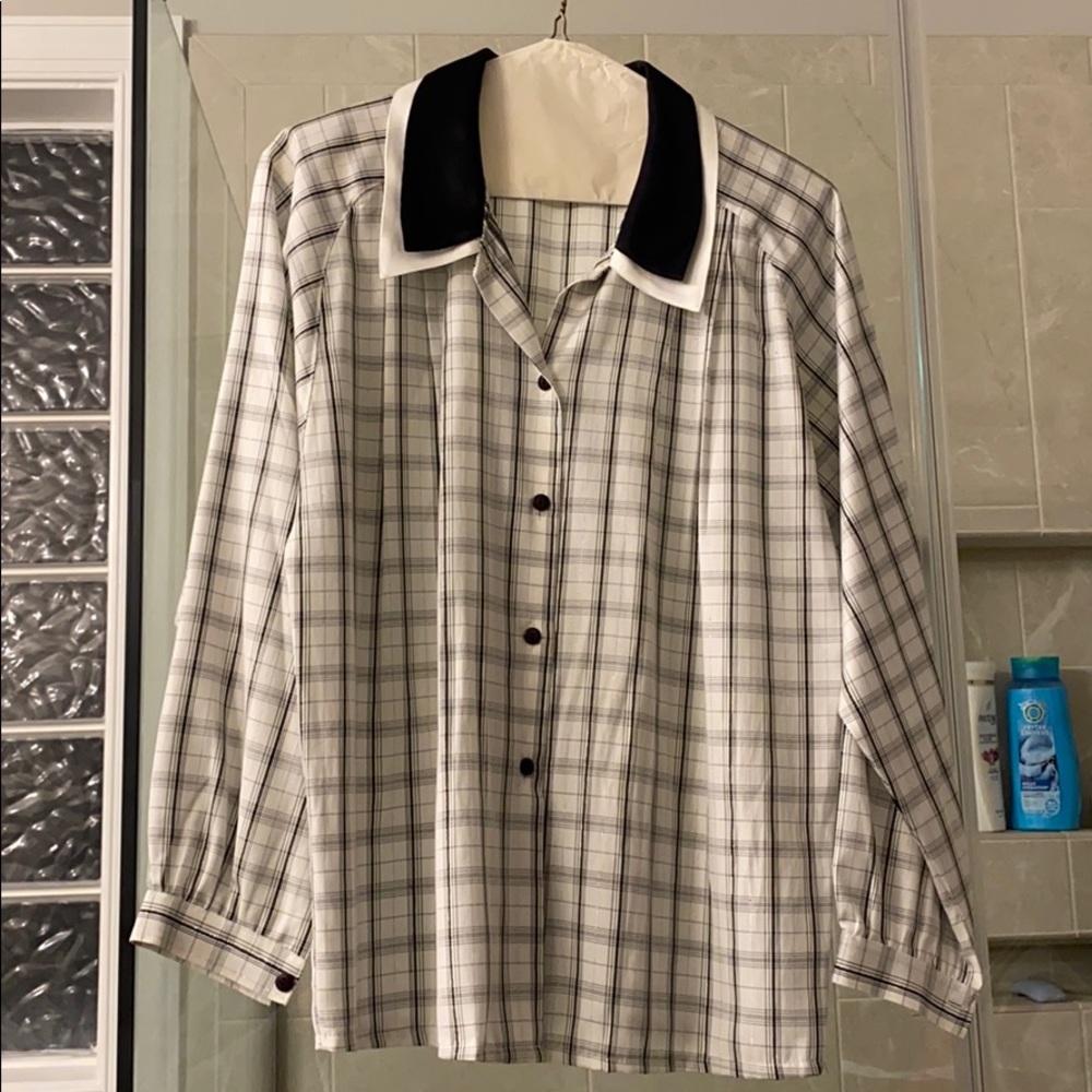 Vintage Gingham Print long sleeve blouse